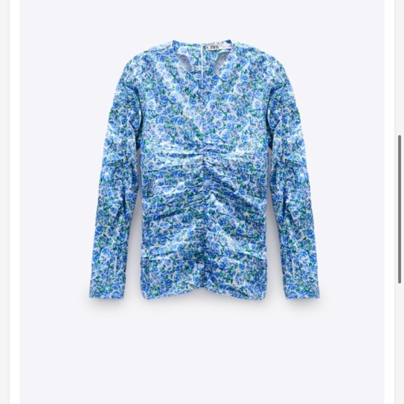 Zara women’s printed floral gathered blouse tops - Picture 2 of 16